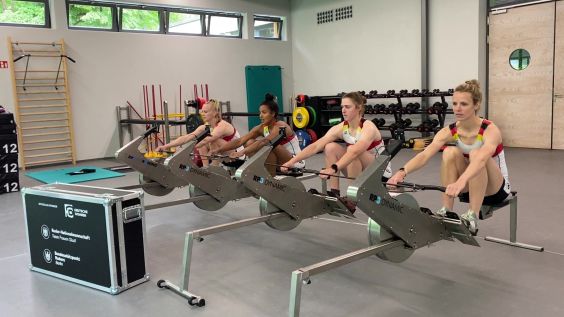 The women’s scull team during training 
